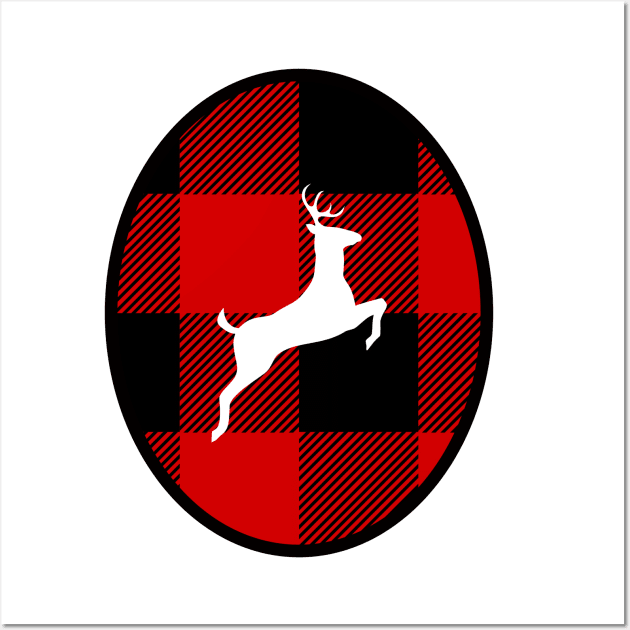 Reindeer in Buffalo Plaid Oval Wall Art by EdenLiving